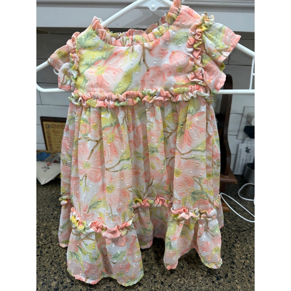Cupcakes and Cashmere Baby‎ Girl Floral Clip Dot Ruffle Tiered Dress Peach 24M